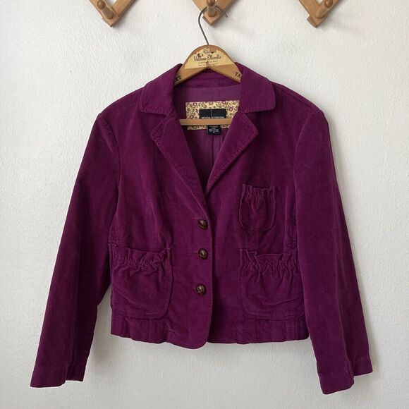 y2k Moda Intl dark pink corduroy womens jacket 3 button crop S - Picture 1 of 6